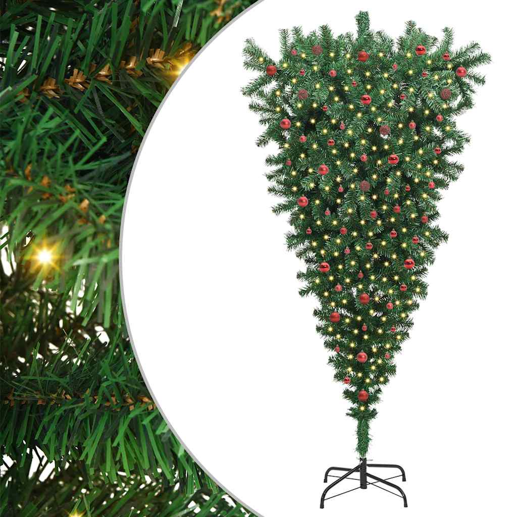 Upside-down Artificial Pre-lit Christmas Tree with Ball Set