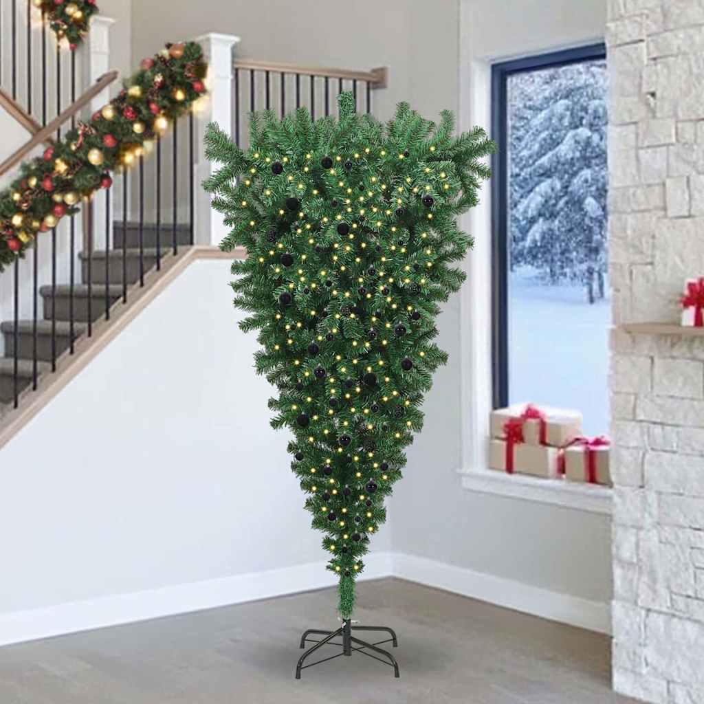 Upside-down Artificial Pre-lit Christmas Tree with Ball Set