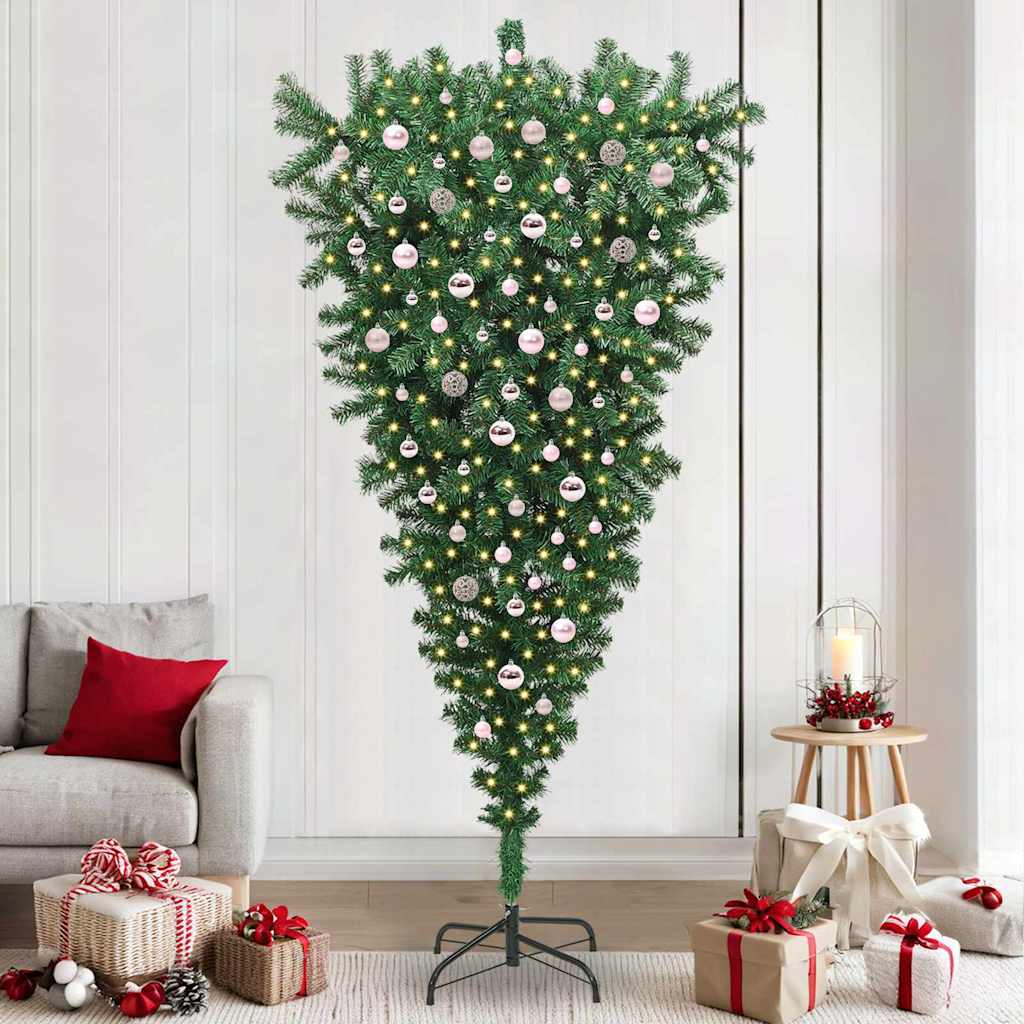 Upside-down Artificial Pre-lit Christmas Tree with Ball Set