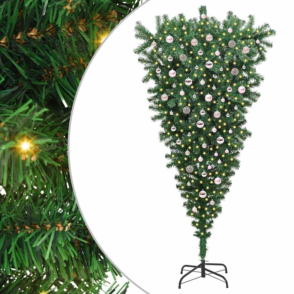Upside-down Artificial Pre-lit Christmas Tree with Ball Set