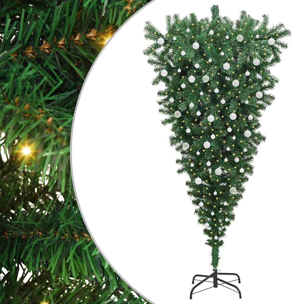 Upside-down Artificial Pre-lit Christmas Tree with Ball Set