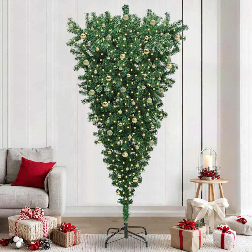 Upside-down Artificial Pre-lit Christmas Tree with Ball Set