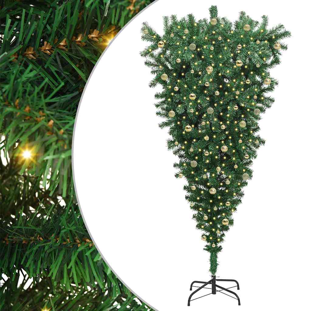 Upside-down Artificial Pre-lit Christmas Tree with Ball Set
