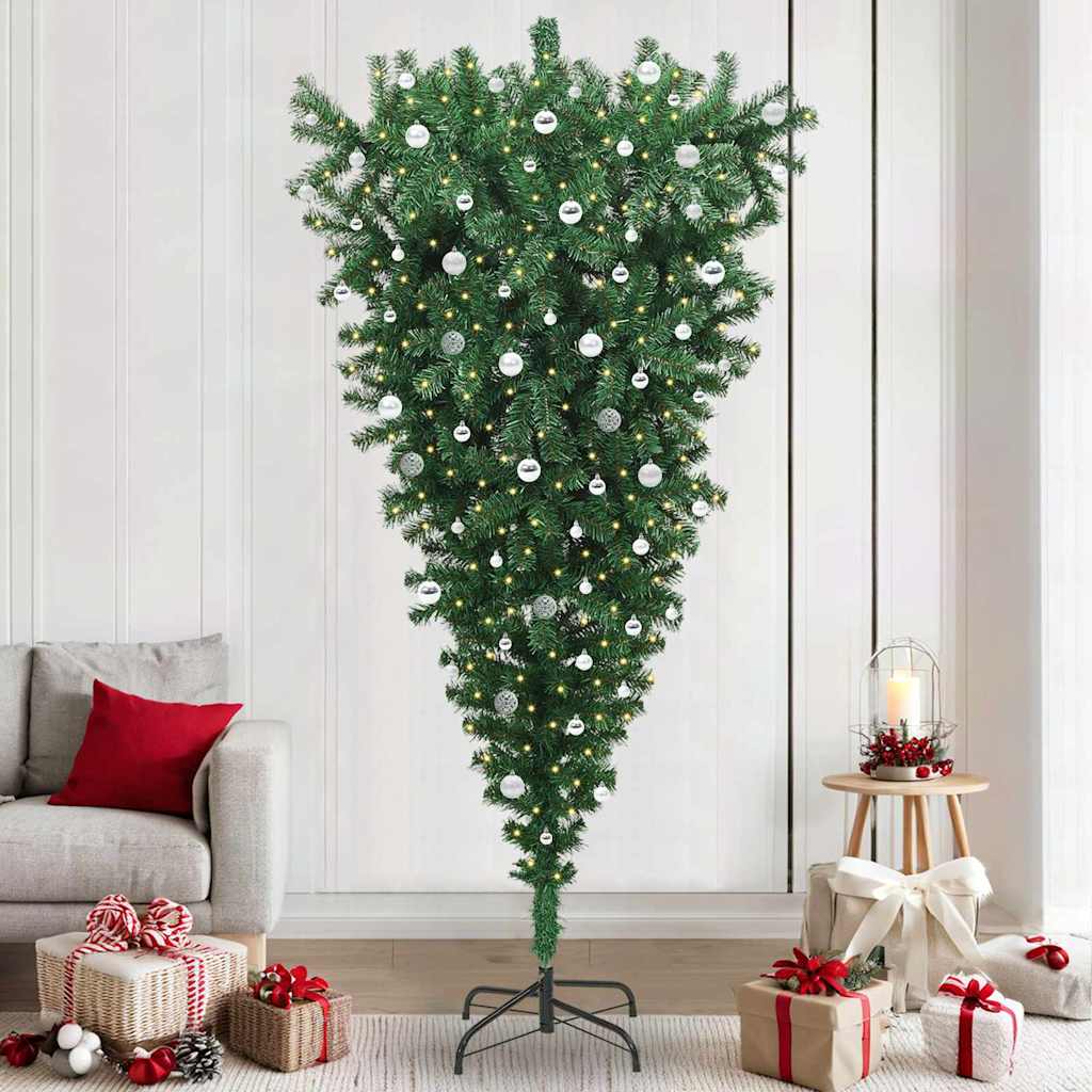 Upside-down Artificial Pre-lit Christmas Tree with Ball Set