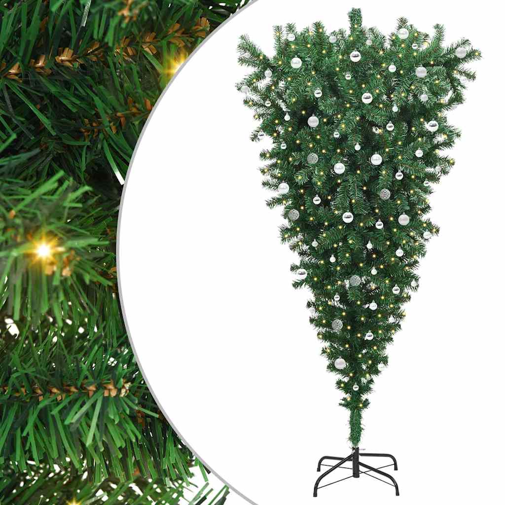 Upside-down Artificial Pre-lit Christmas Tree with Ball Set
