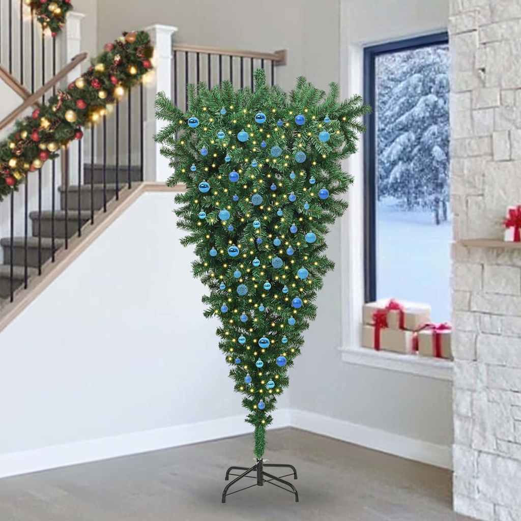 Upside-down Artificial Pre-lit Christmas Tree with Ball Set