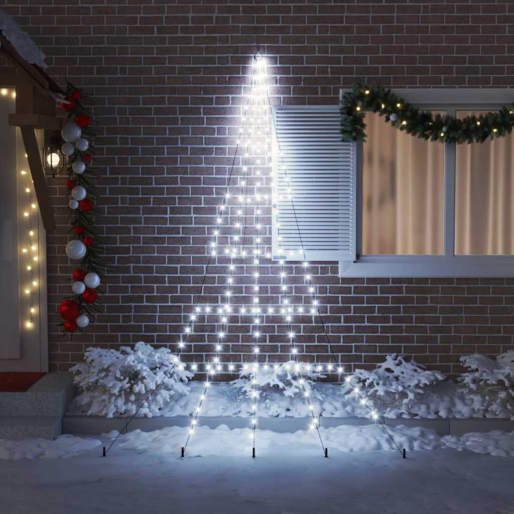 LED Christmas Tree with Ground Spikes Cool White 300 cm Metal