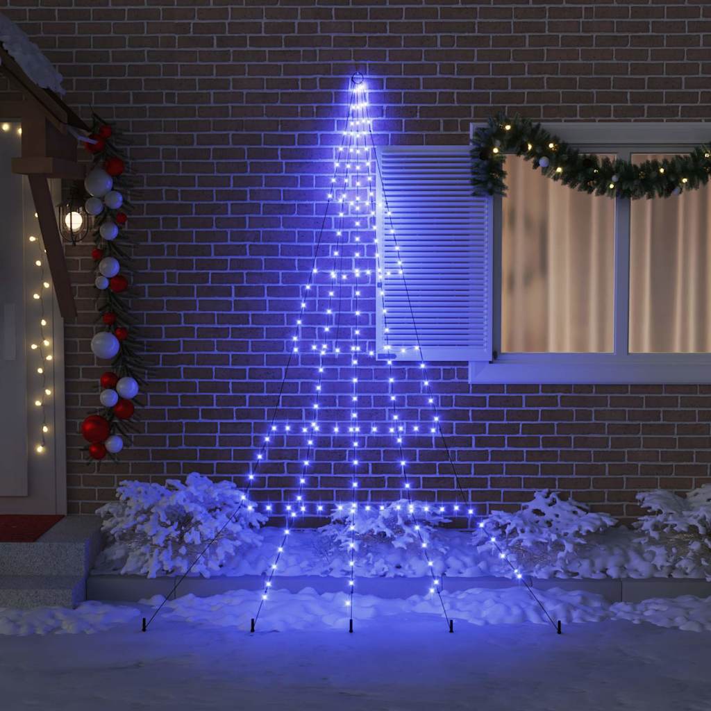 LED Christmas Tree with Ground Spikes Blue 300 cm Metal