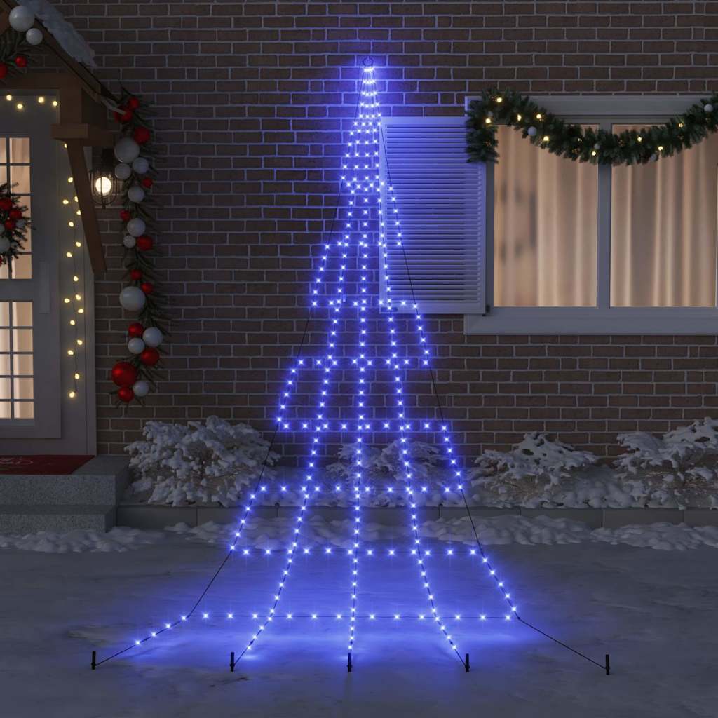 LED Christmas Tree with Ground Spikes Blue 500 cm Metal
