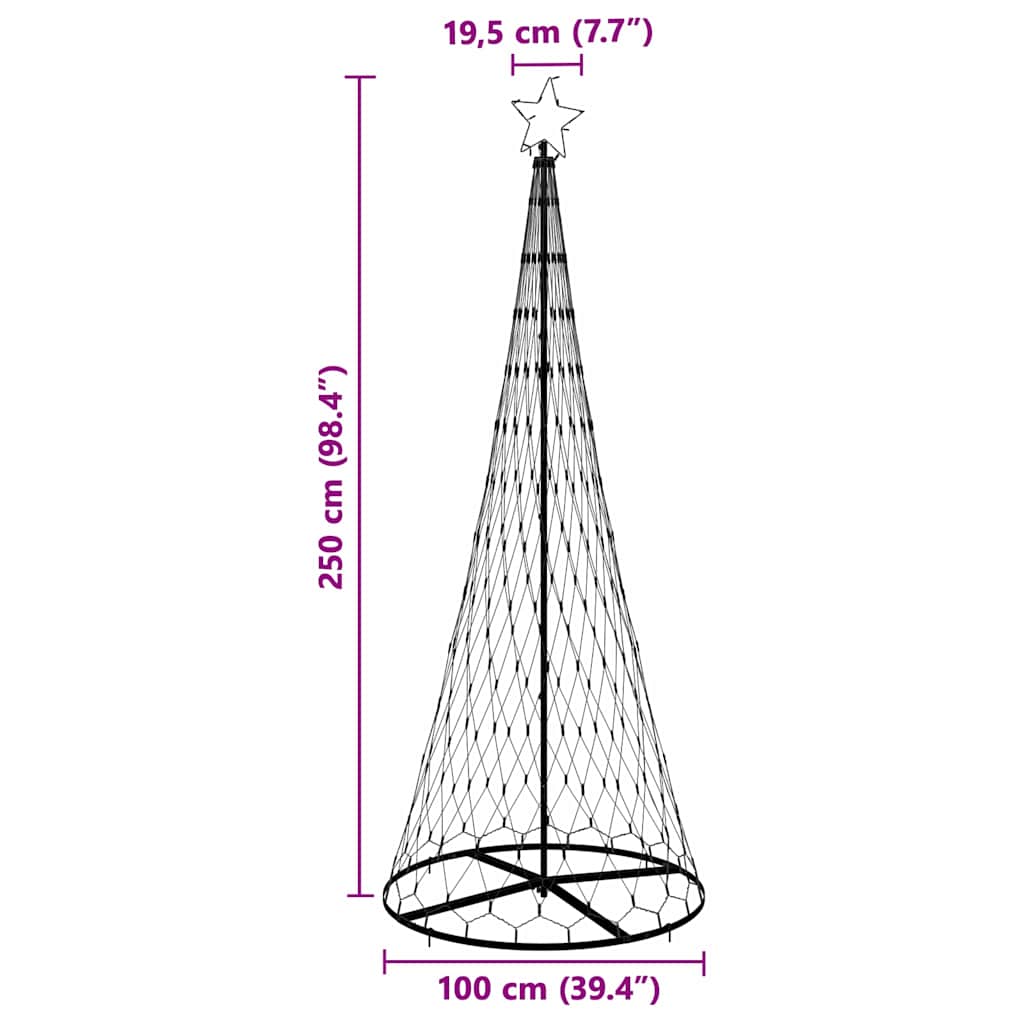 LED Christmas Tree with 290 LEDs Blue 100 x 100 x 250 cm Metal