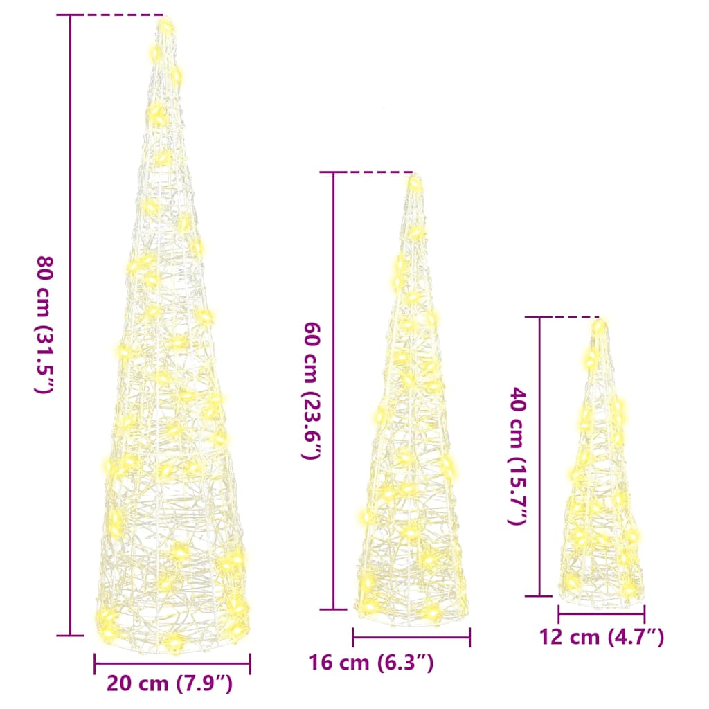 Christmas Tree 3 pcs Warm white 20 x 20 x 80 cm Acrylic