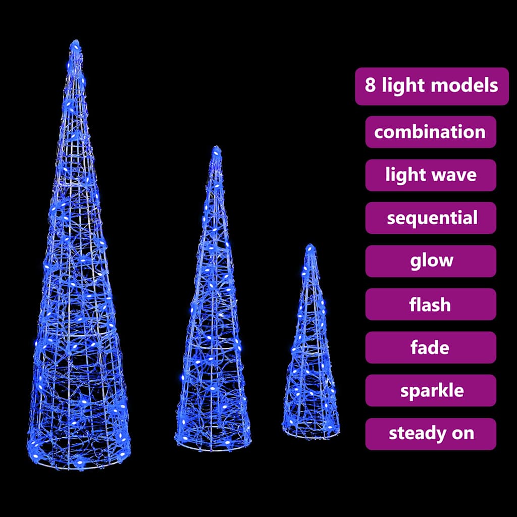 Christmas Tree with 90 LEDs 3 pcs Blue 20 x 20 x 80 cm Acrylic