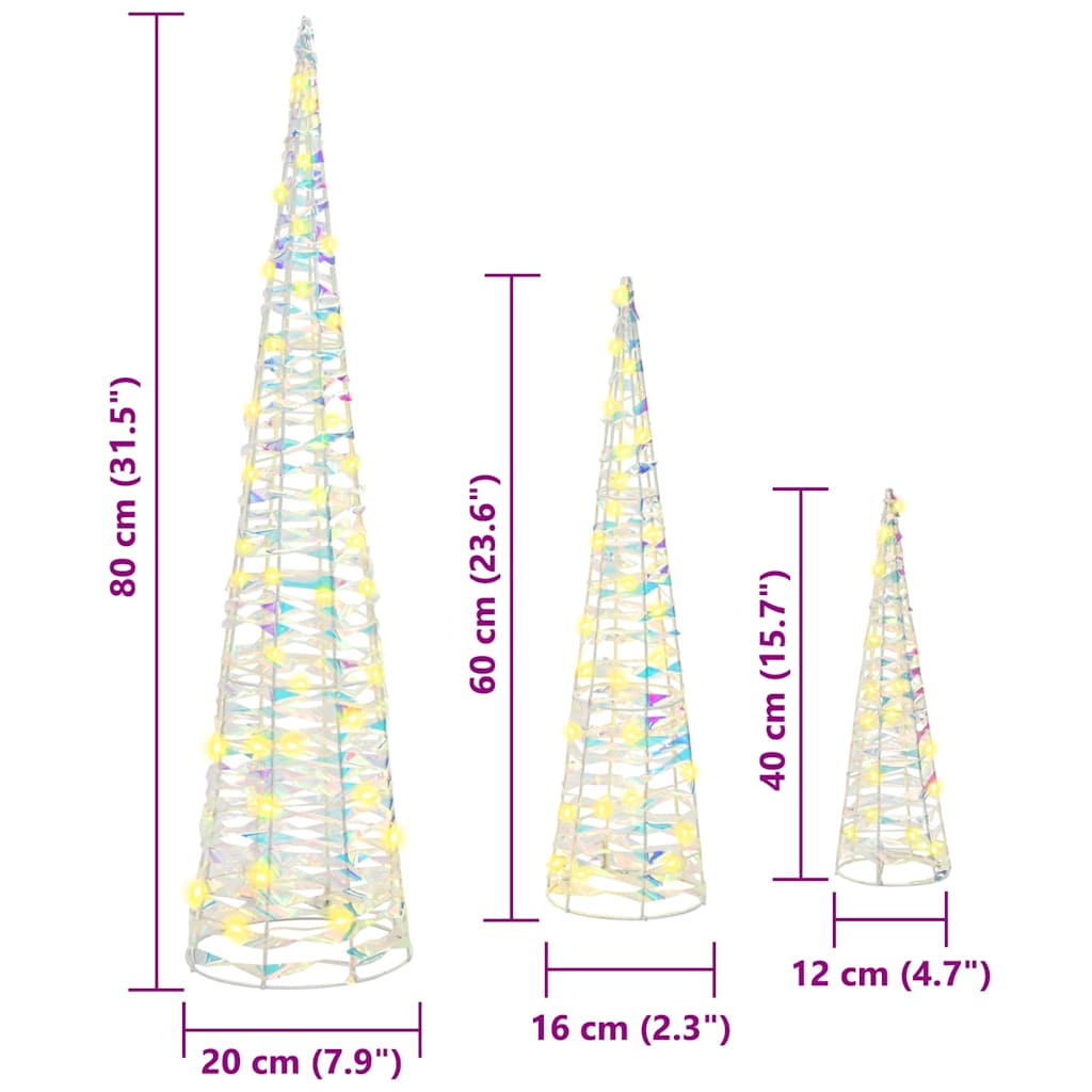Christmas Tree 3 pcs Warm white 20 x 20 x 80 cm PET