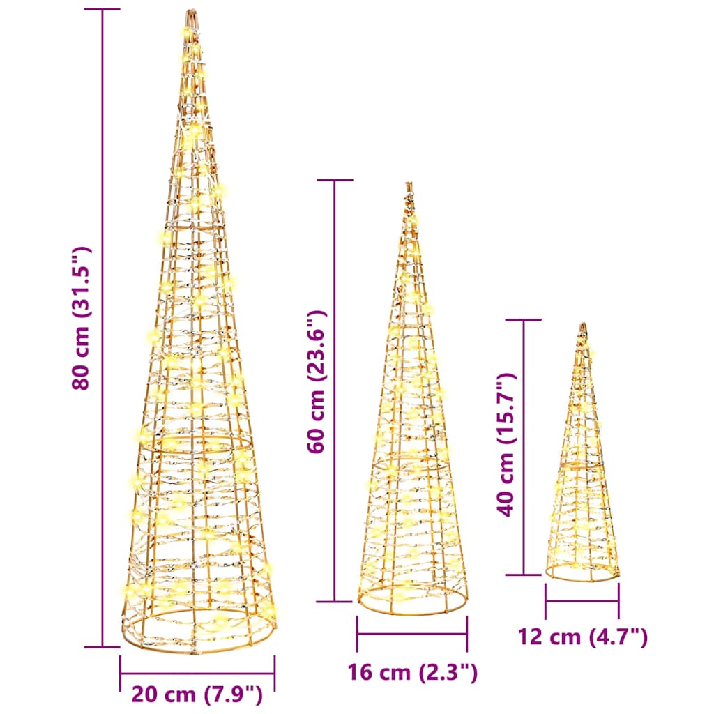 Christmas Tree 3 pcs Warm white 20 x 20 x 80 cm PET