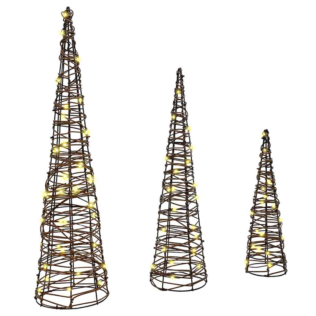 Christmas Tree 3 pcs Warm white 20 x 20 x 80 cm Rattan