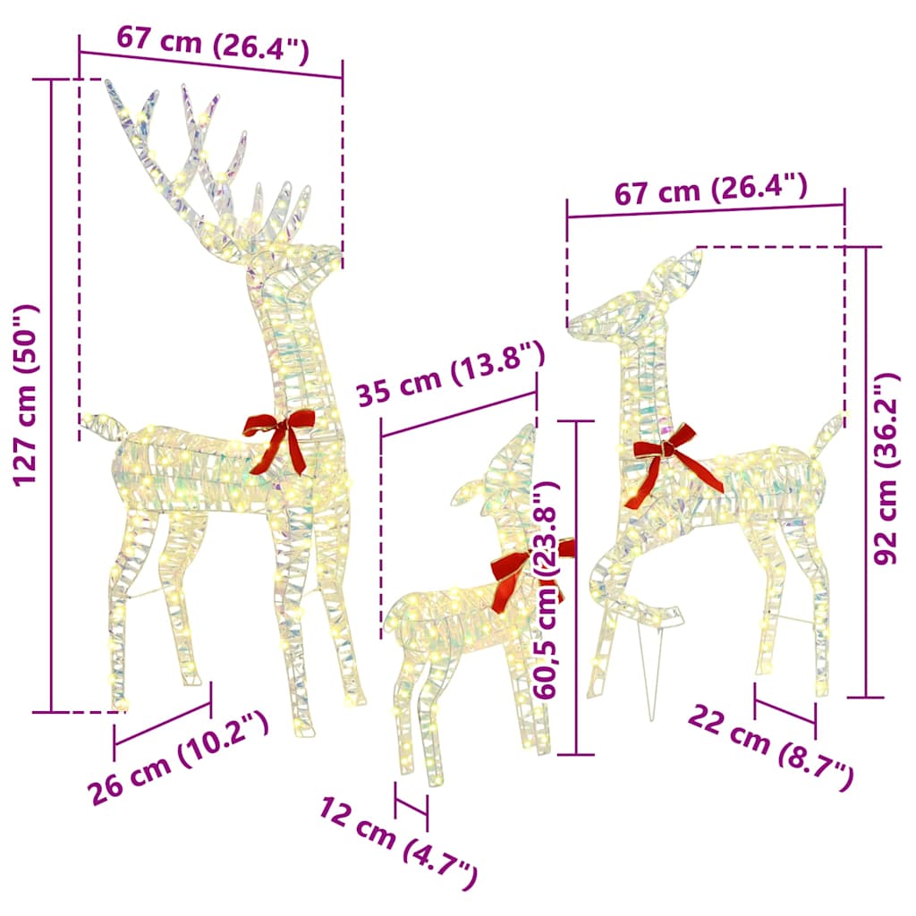 Reindeer Family 3 pcs Warm white 67 x 26 x 127 cm PET