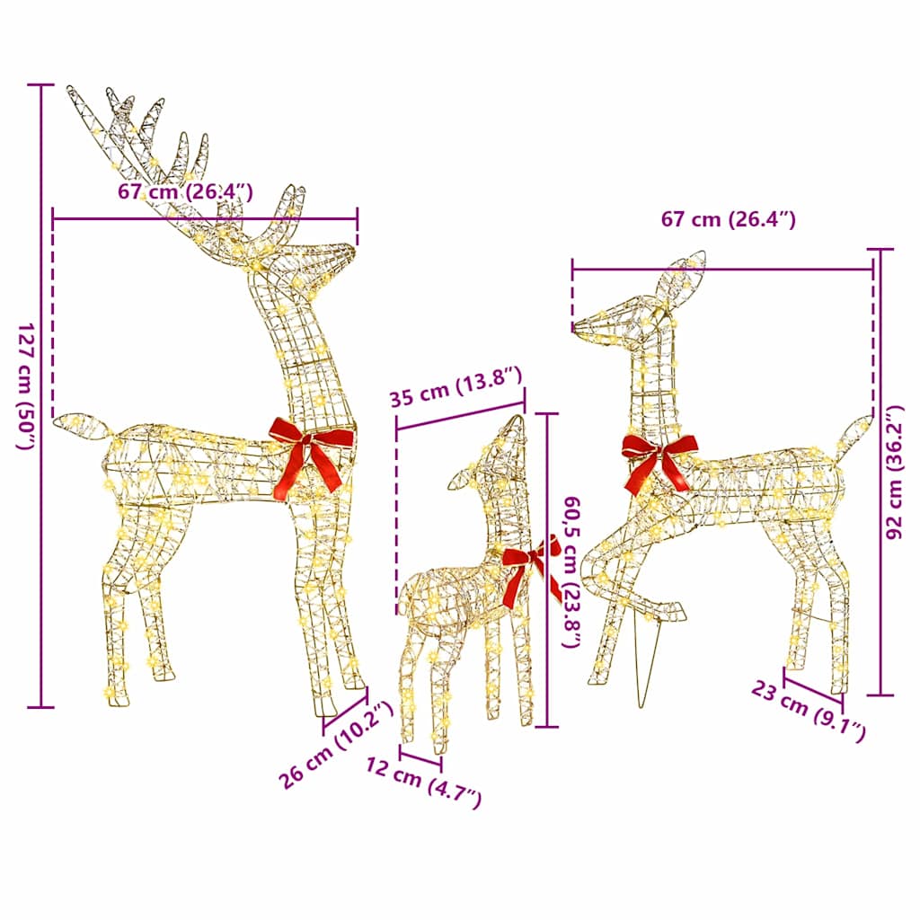 Reindeer Family 3 pcs Warm white 67 x 26 x 127 cm PET