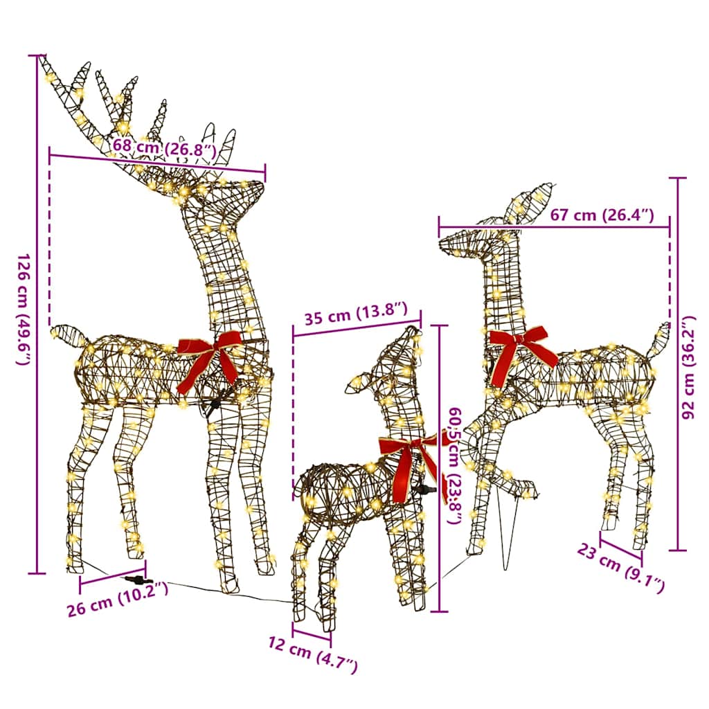 Reindeer Family 3 pcs Warm white 67 x 26 x 127 cm Rattan