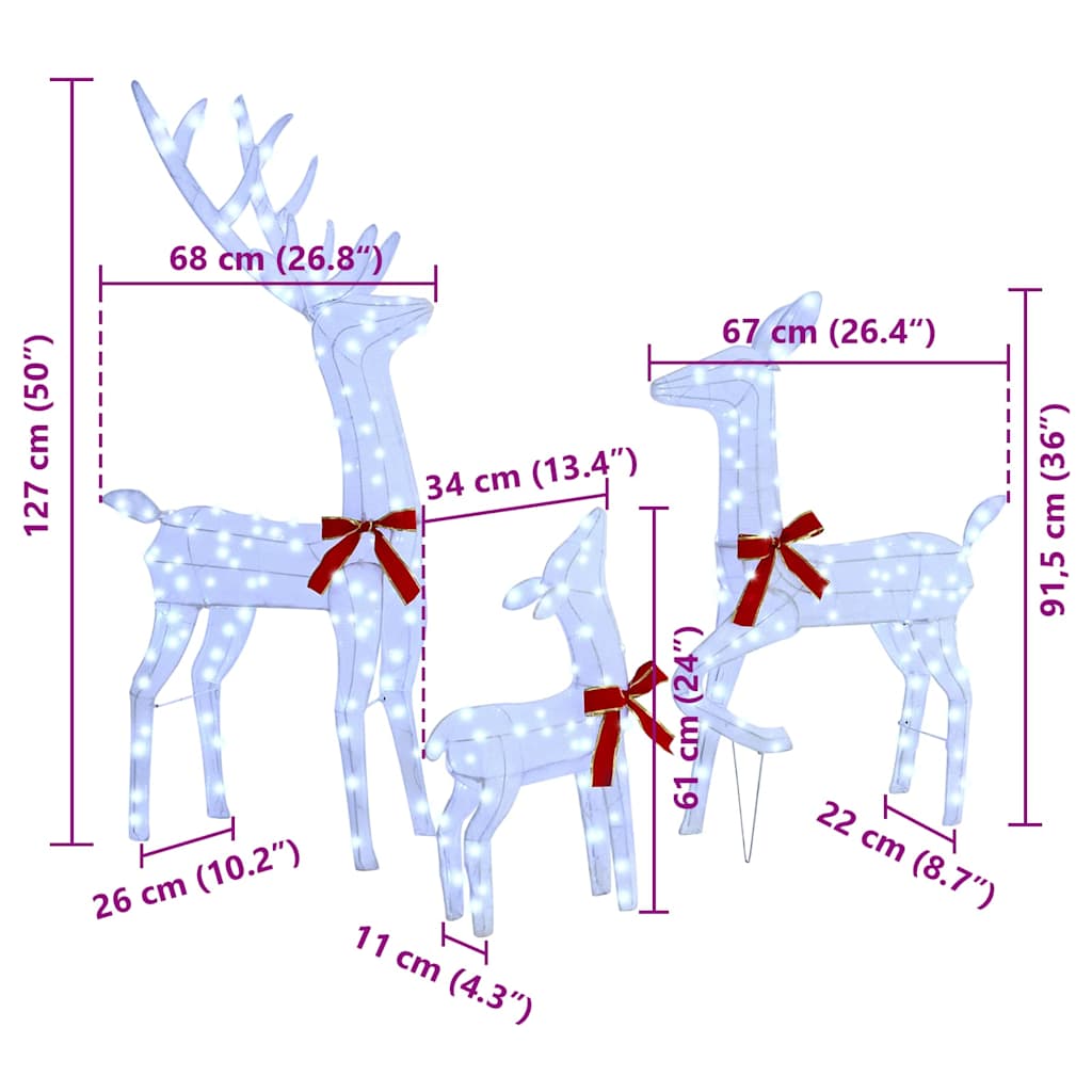 Reindeer Family 3 pcs Cold white 68 x 26 x 127 cm Fabric