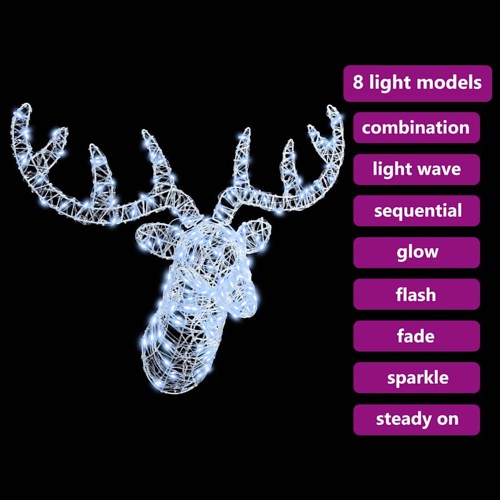 Reindeer Head with 140 LEDs Cold white 60 cm Acrylic