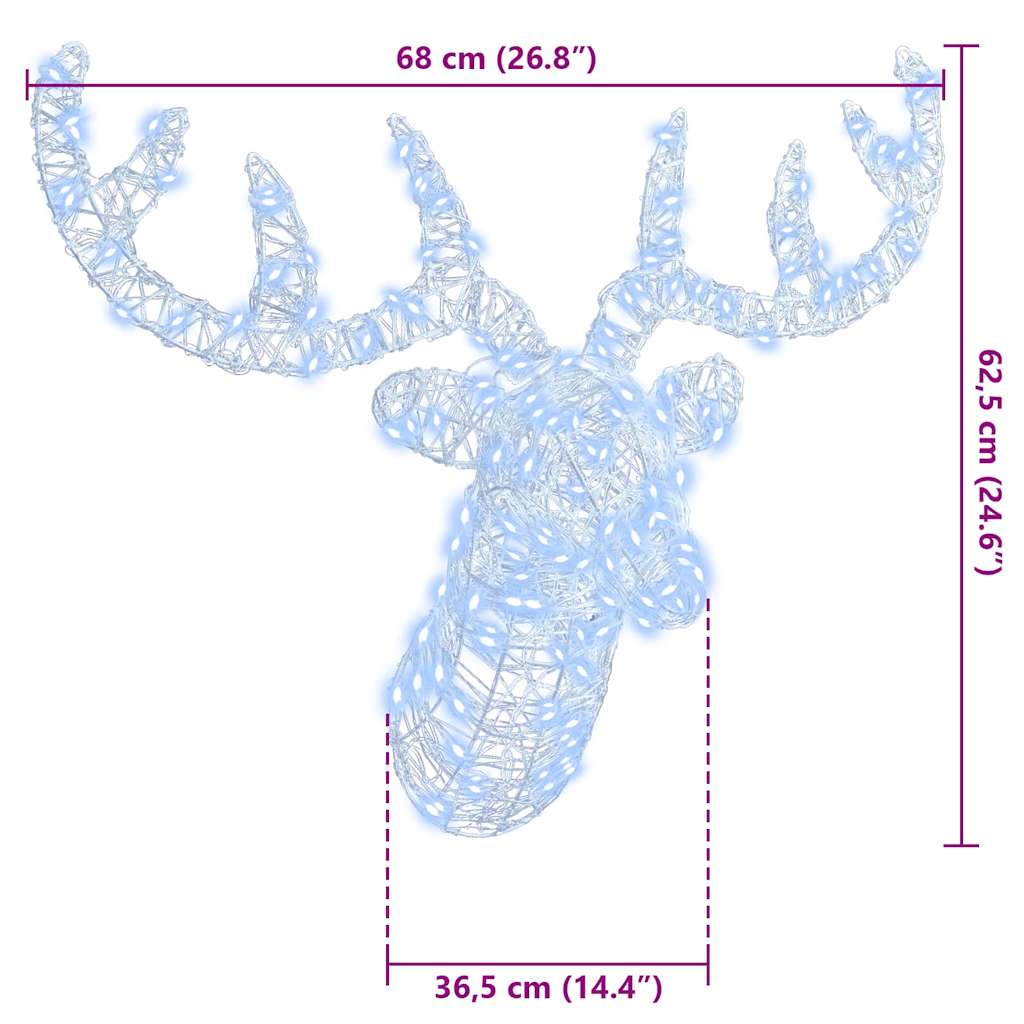 Reindeer Head with 140 LEDs Cold white 60 cm Acrylic