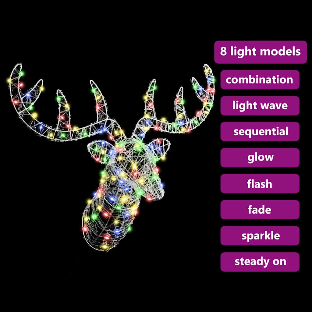 Reindeer Head with 140 LEDs Colourful 60 cm Acrylic