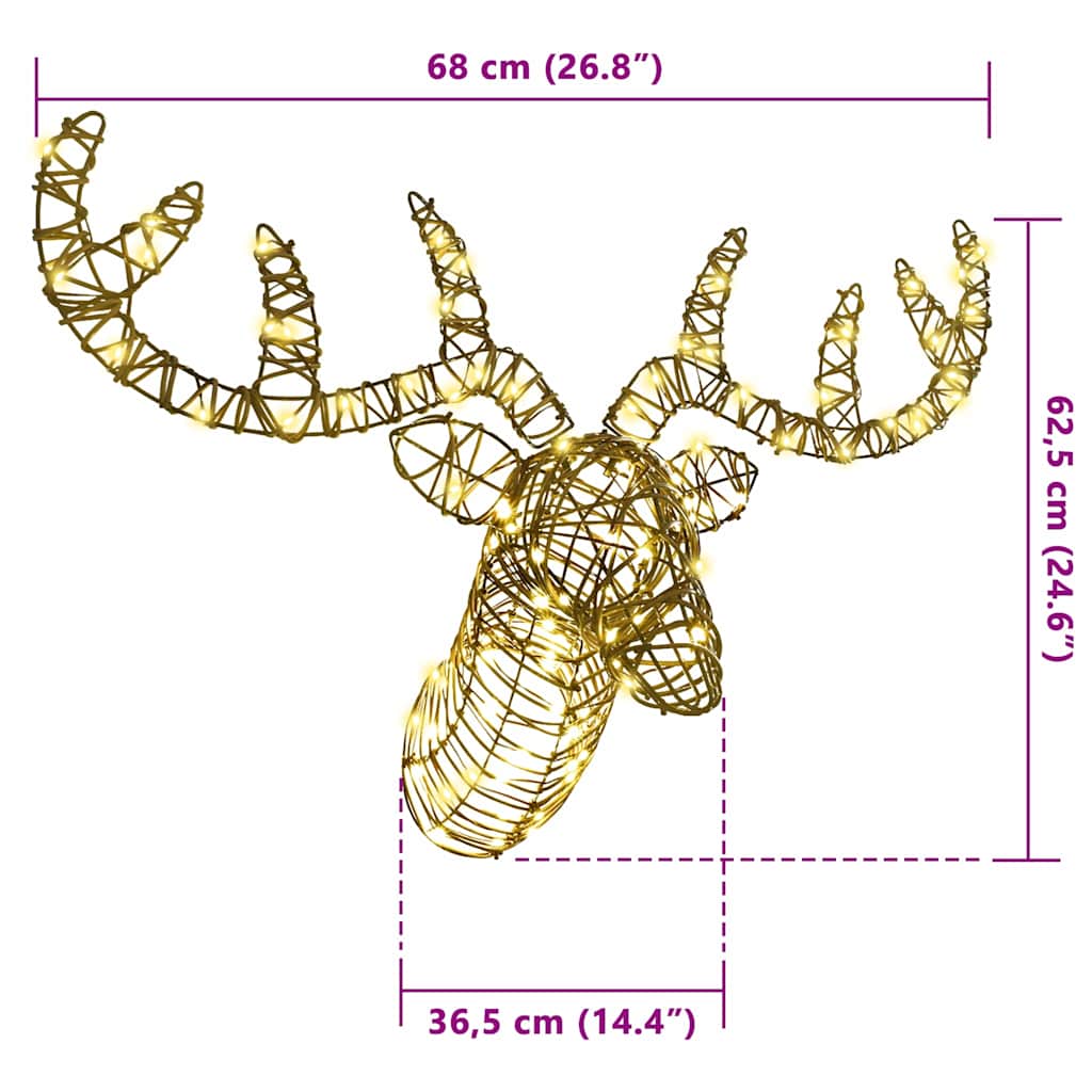 Reindeer Pull Sleigh with 140 LEDs Warm white 60 cm Rattan