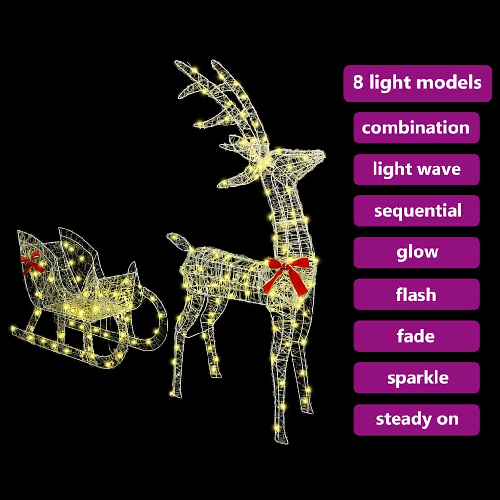 Reindeer Pull Sleigh Warm white 70 x 26 x 128.5 cm Acrylic