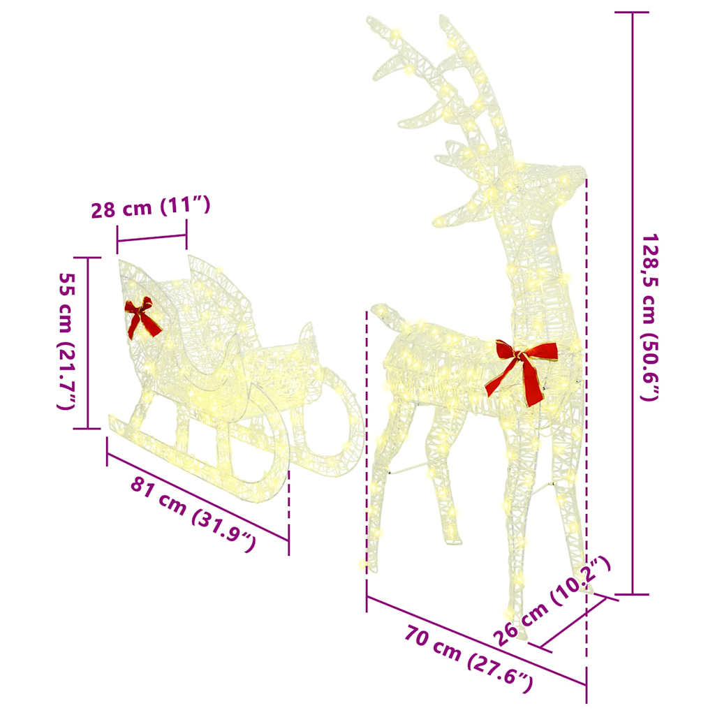 Reindeer Pull Sleigh Warm white 70 x 26 x 128.5 cm Acrylic
