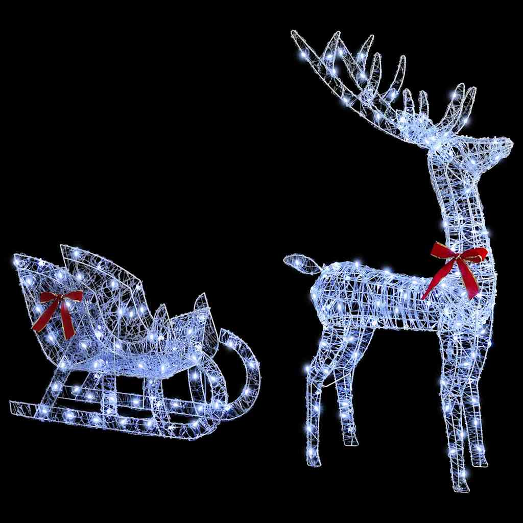 Reindeer Pull Sleigh Cold white 70 x 26 x 128.5 cm Acrylic