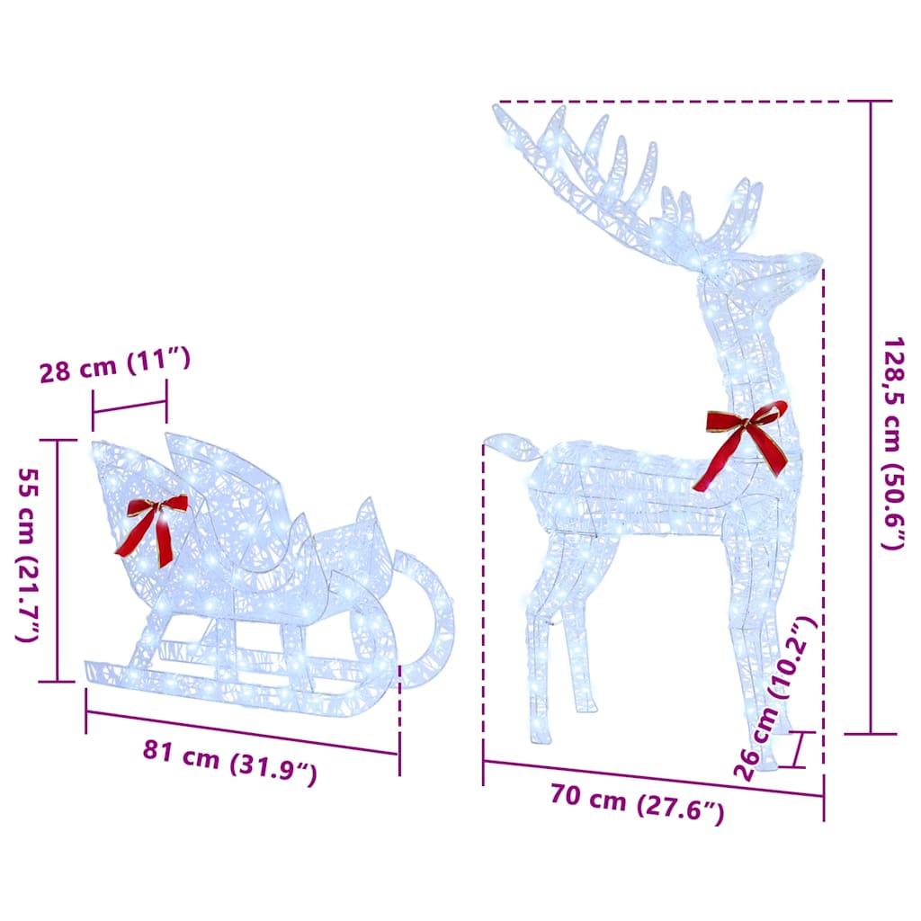 Reindeer Pull Sleigh Cold white 70 x 26 x 128.5 cm Acrylic