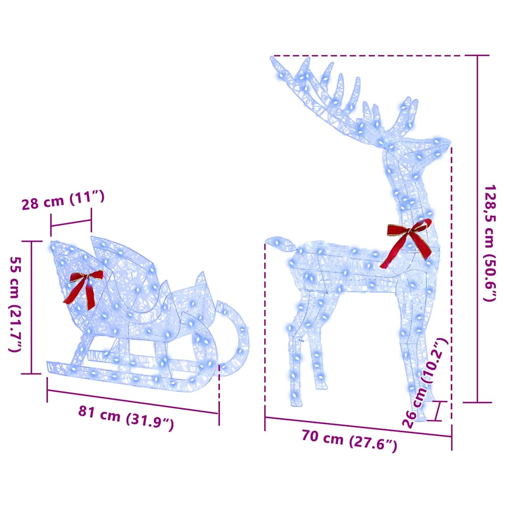 Reindeer Pull Sleigh Blue 70 x 26 x 128.5 cm Acrylic