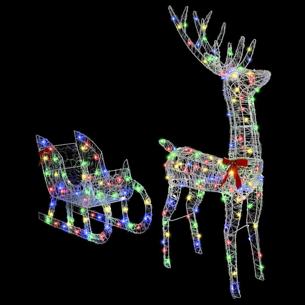 Reindeer Pull Sleigh Colourful 70 x 26 x 128.5 cm Acrylic