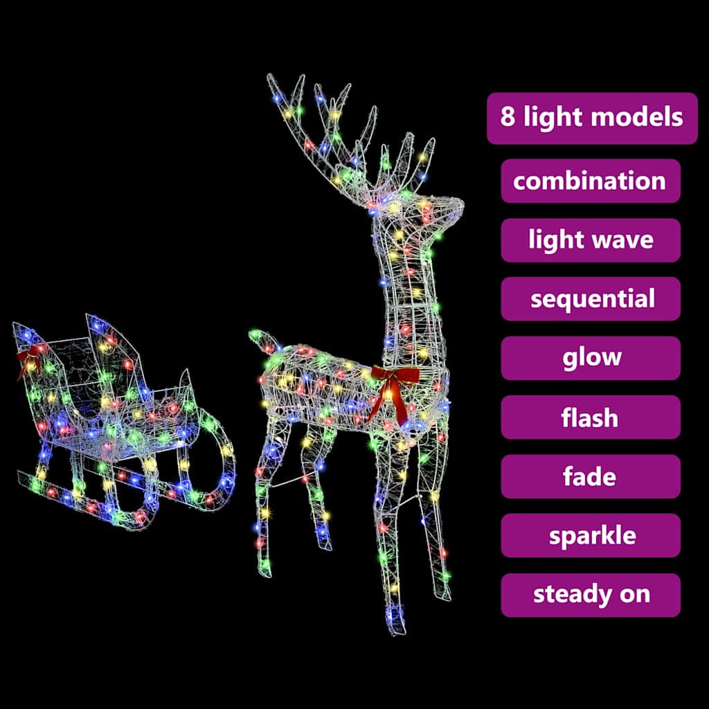 Reindeer Pull Sleigh Colourful 70 x 26 x 128.5 cm Acrylic