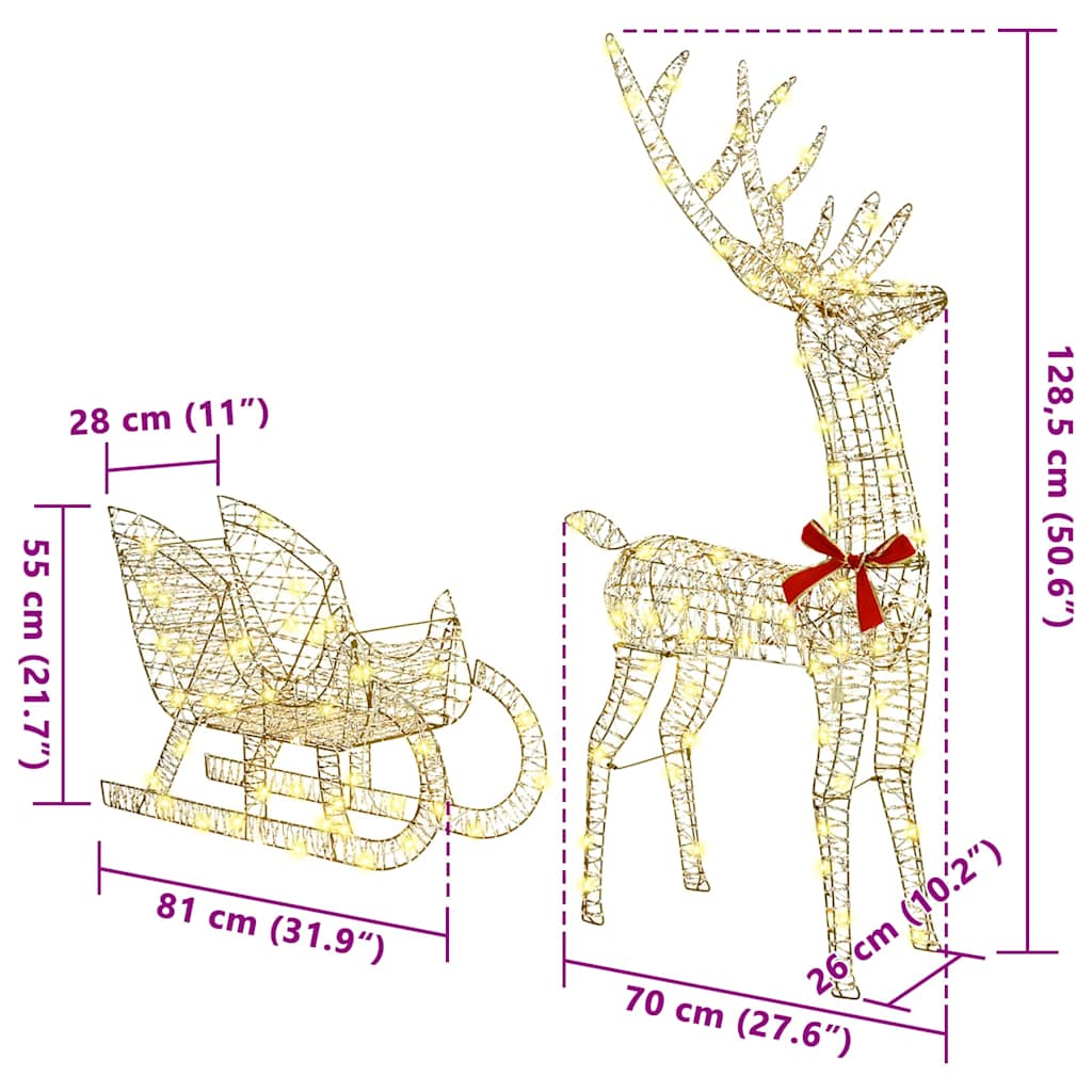 Reindeer Pull Sleigh Warm white 70 x 26 x 128.5 cm PET