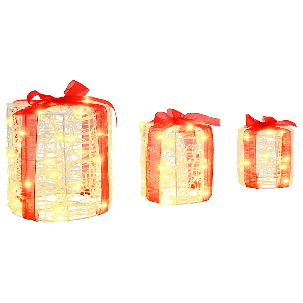 Gift Box Decoration 3 pcs Warm white 20 x 20 x 21 cm Acrylic