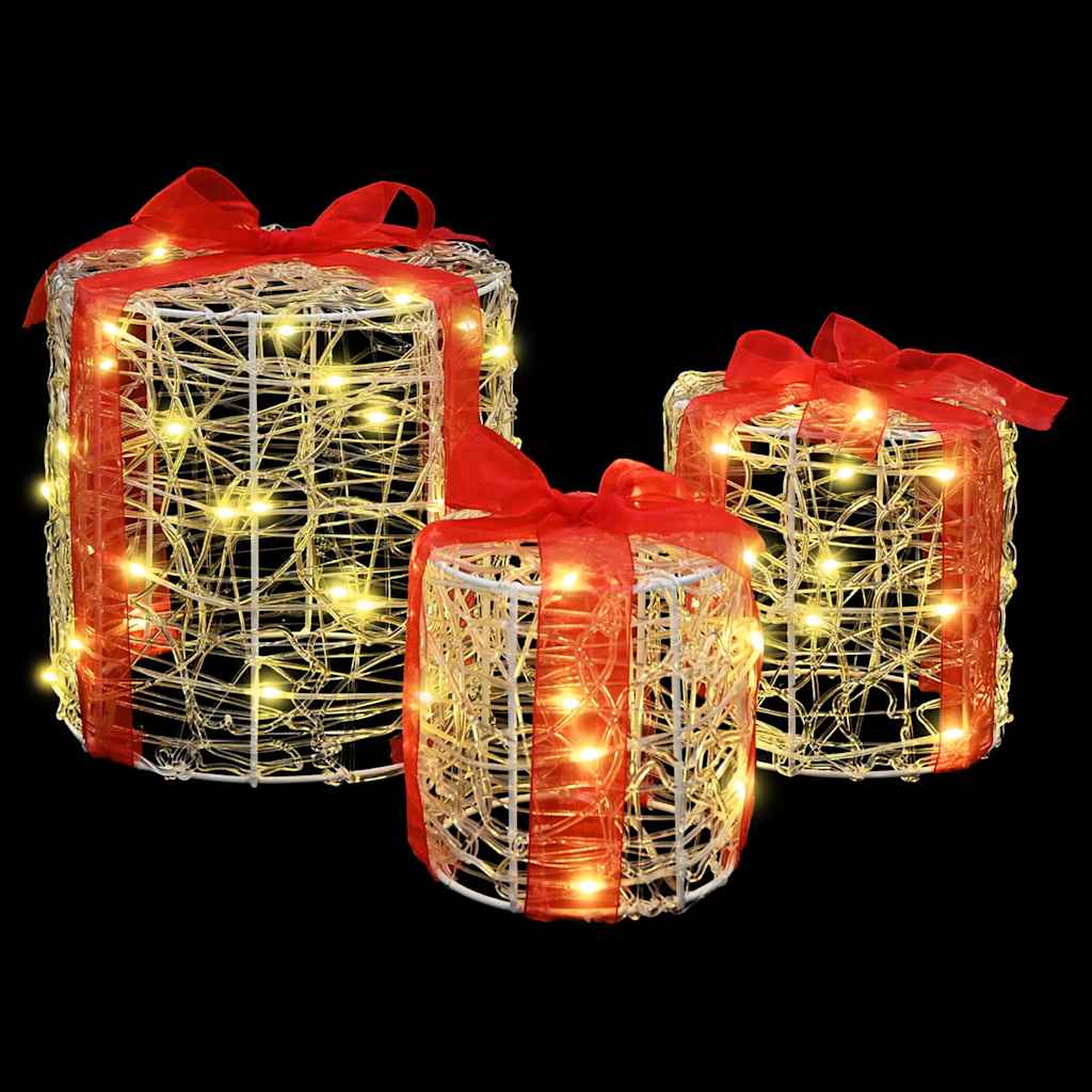 Gift Box Decoration 3 pcs Warm white 20 x 20 x 21 cm Acrylic