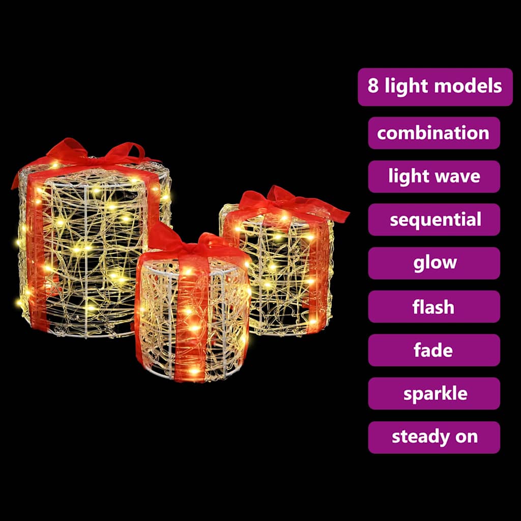 Gift Box Decoration 3 pcs Warm white 20 x 20 x 21 cm Acrylic