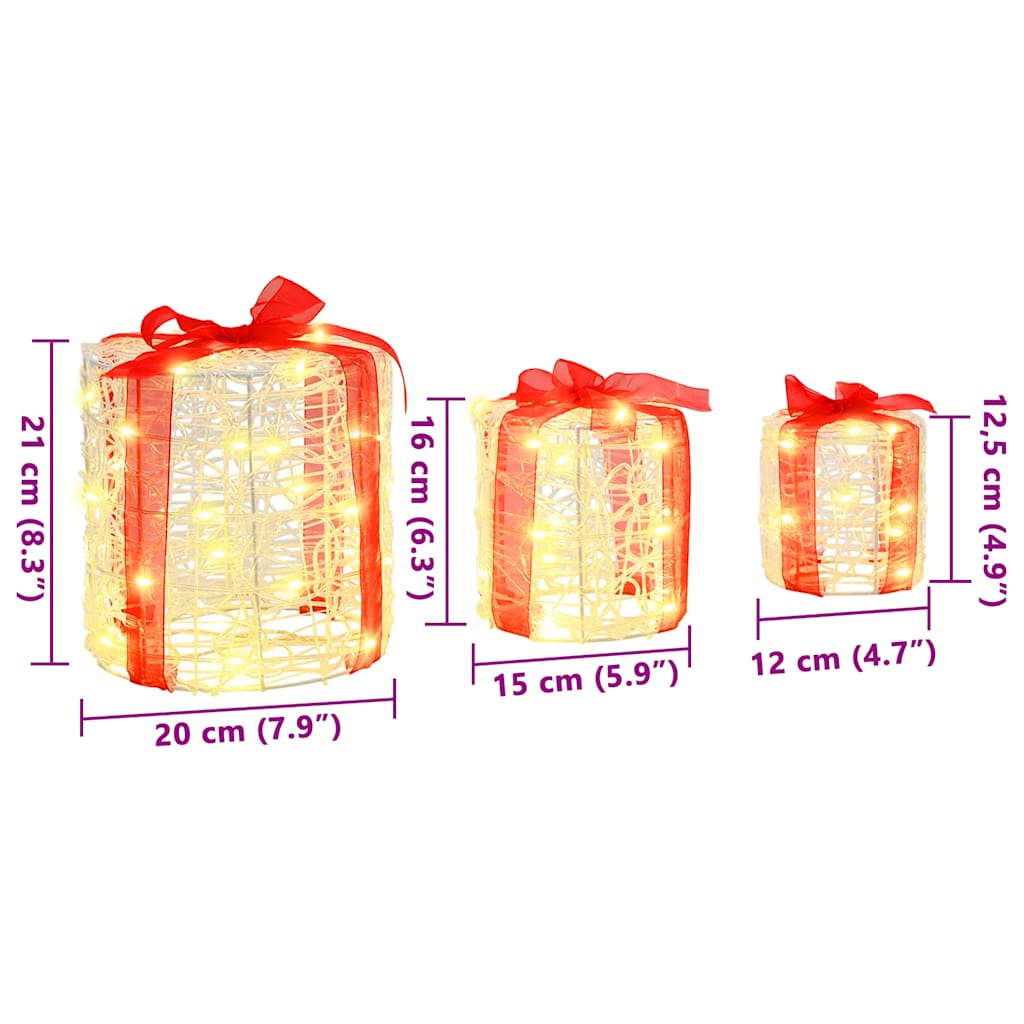 Gift Box Decoration 3 pcs Warm white 20 x 20 x 21 cm Acrylic