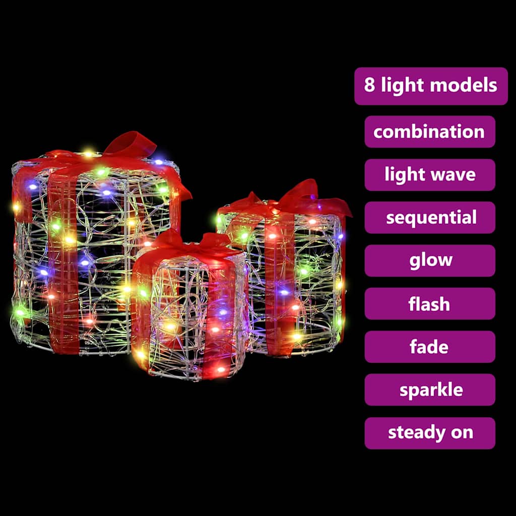 Gift Box Decoration 3 pcs Colourful 20 x 20 x 21 cm Acrylic