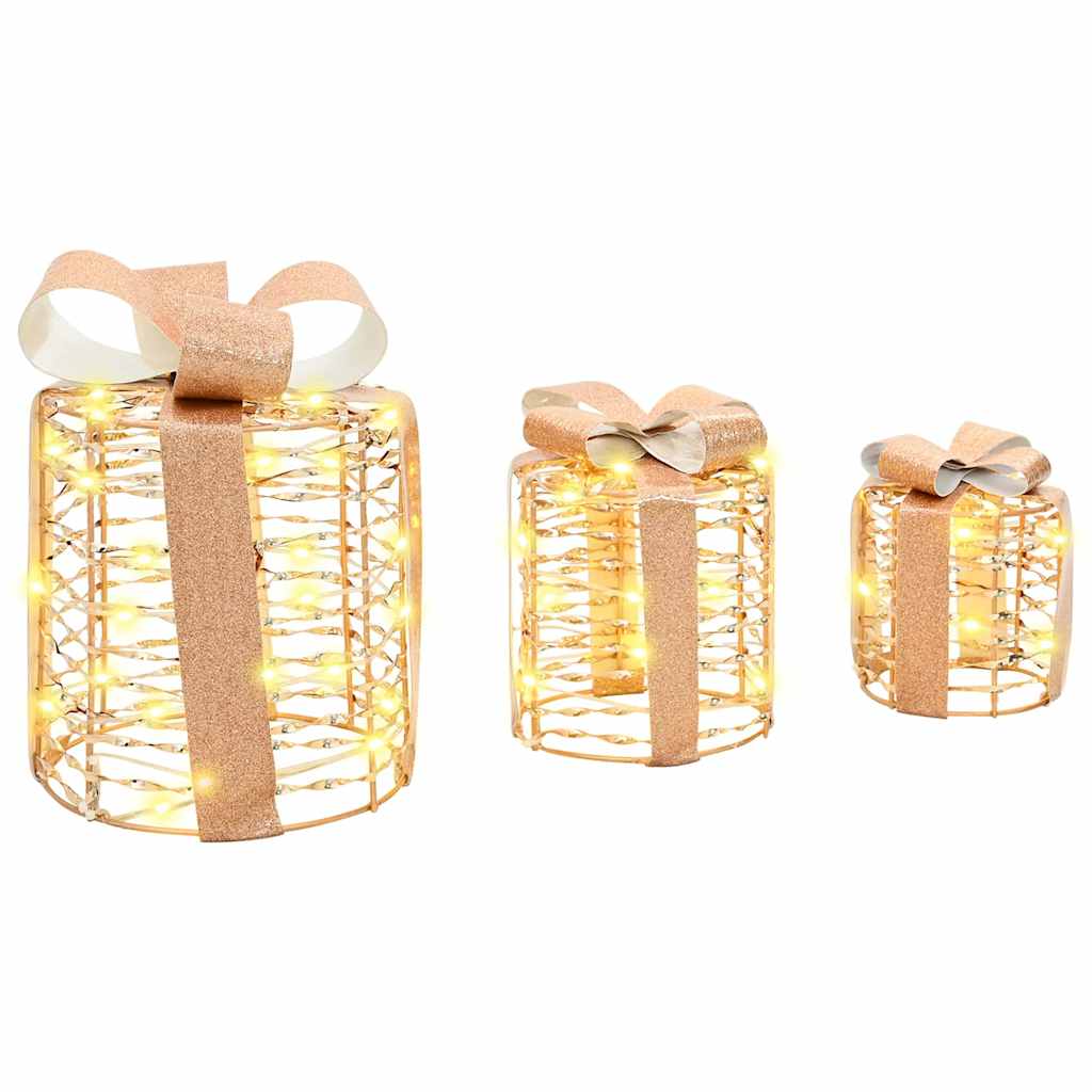 Gift Box Decoration 3 pcs Warm white 20 x 20 x 20 cm PET