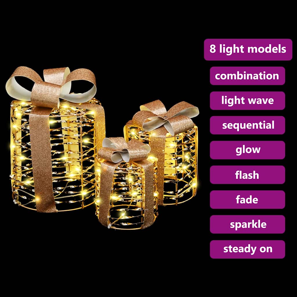 Gift Box Decoration 3 pcs Warm white 20 x 20 x 20 cm PET