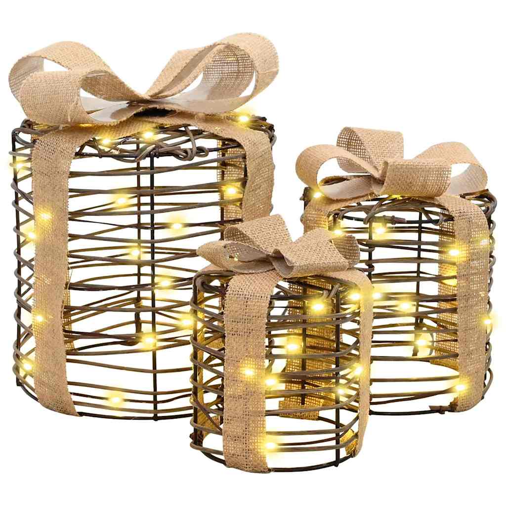 Gift Box Decoration 3 pcs Warm white 20 x 20 x 20 cm Rattan
