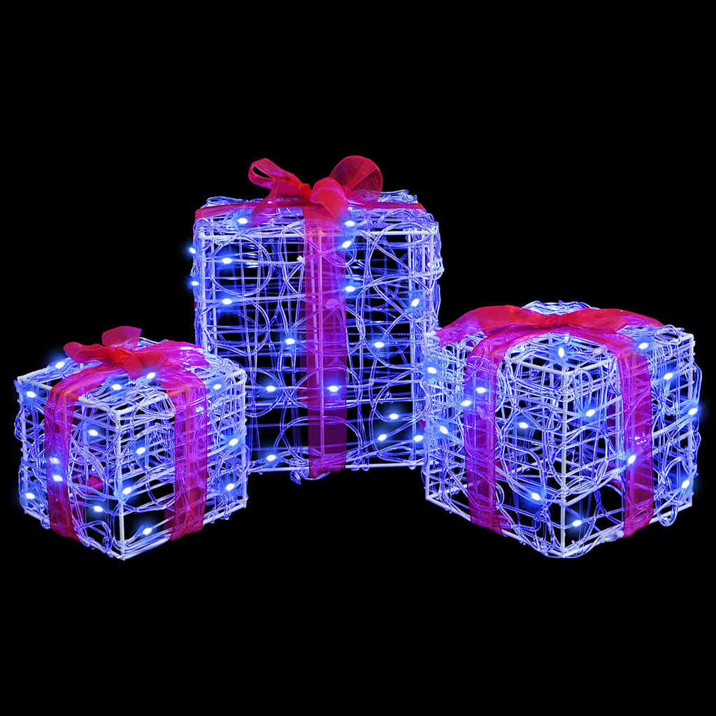 Gift Box with 60 LEDs 3 pcs Blue 20 x 20 x 20 cm Acrylic