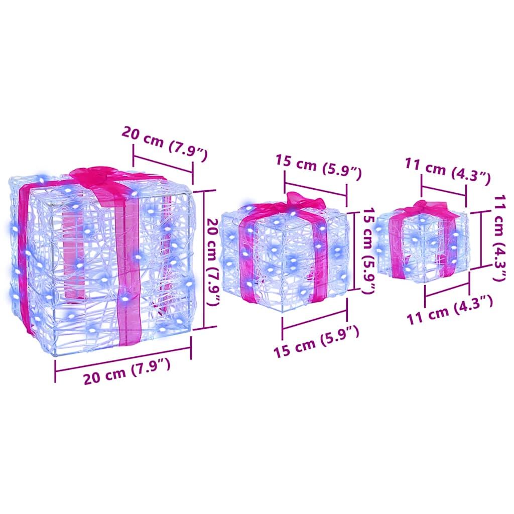 Gift Box with 60 LEDs 3 pcs Blue 20 x 20 x 20 cm Acrylic