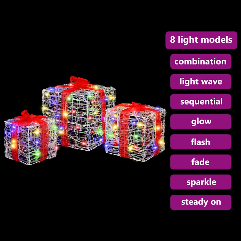 Gift Box with 60 LEDs 3 pcs Multicolour 20 x 20 x 20 cm Acrylic