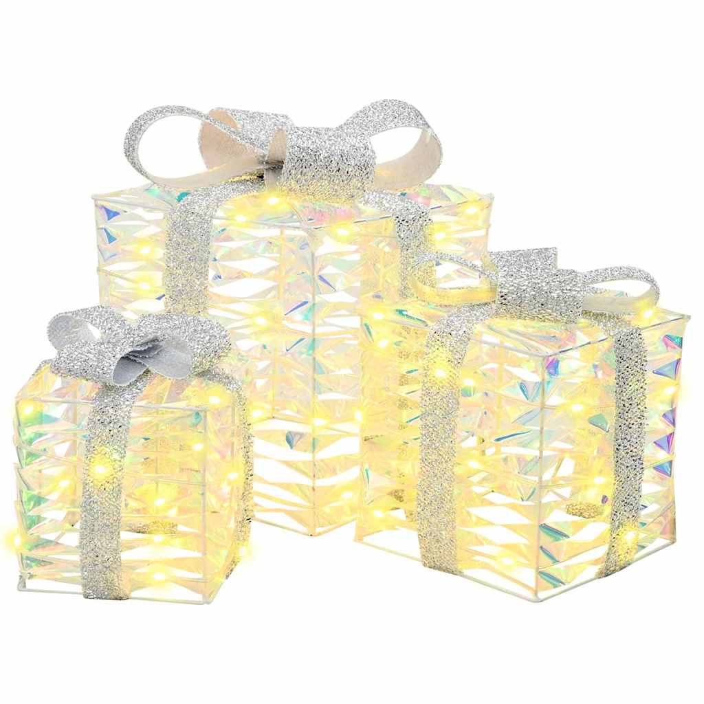 Gift Box with 60 LEDs 3 pcs Warm white 20 x 20 x 20 cm PET