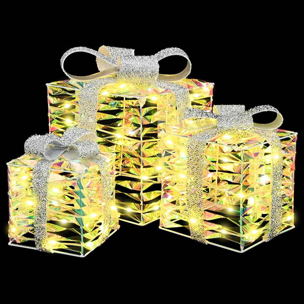 Gift Box with 60 LEDs 3 pcs Warm white 20 x 20 x 20 cm PET