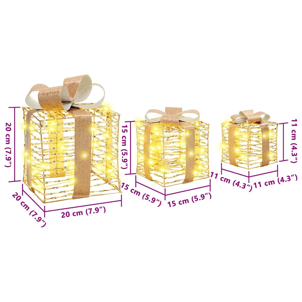 Gift Box with 60 LEDs 3 pcs Warm white 20 x 20 x 20 cm PET