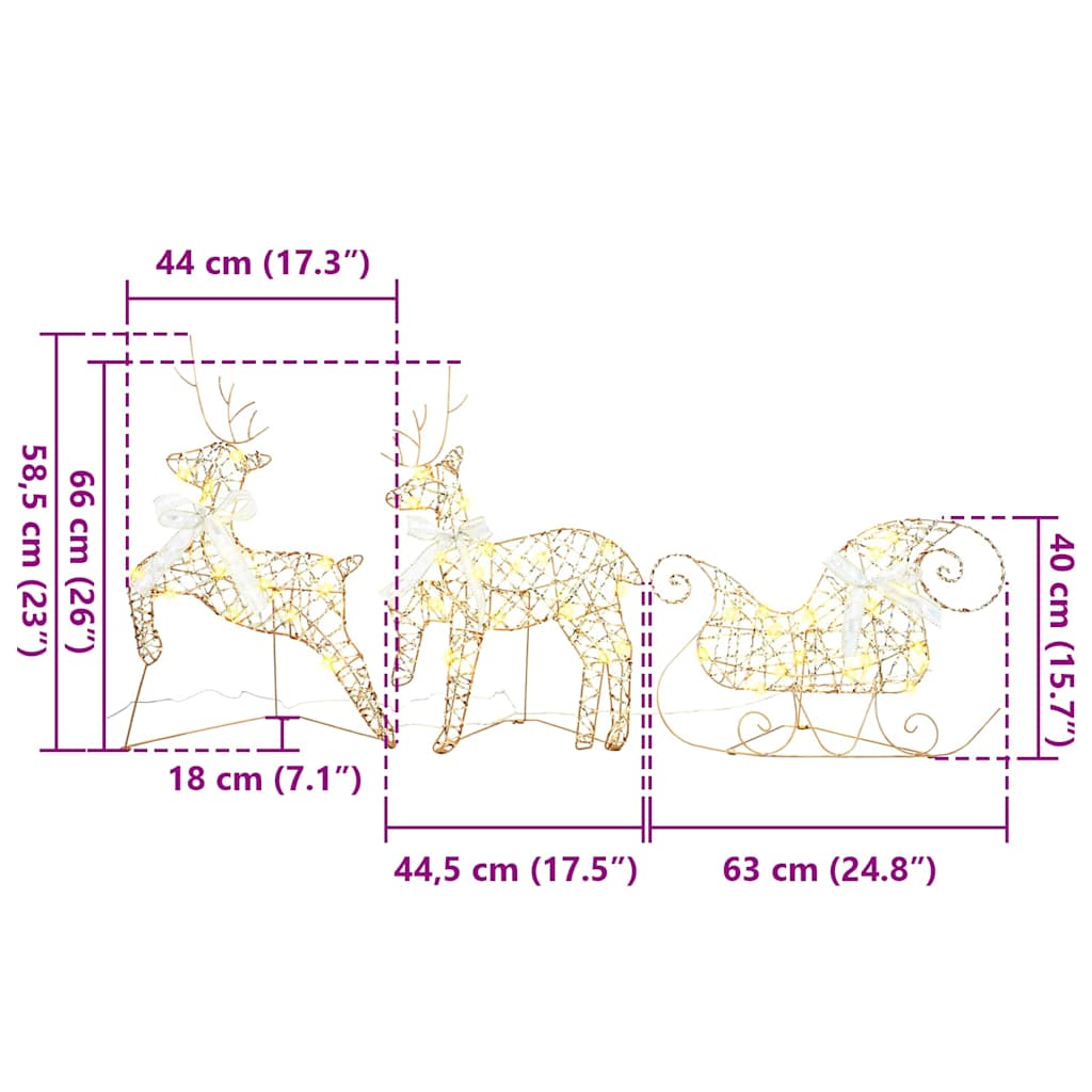 LED Reindeers with 60 LEDs 3 pcs Warm White PET